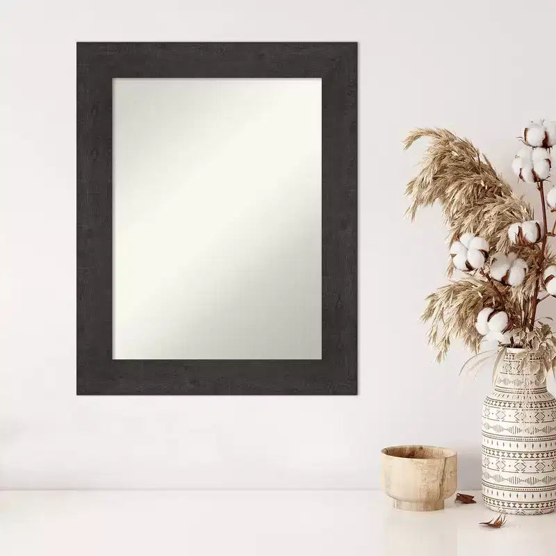 Non-Beveled Rustic Plank Espresso Wall Mirror – Rectangle, Polystyrene Frame, Wall Mounted