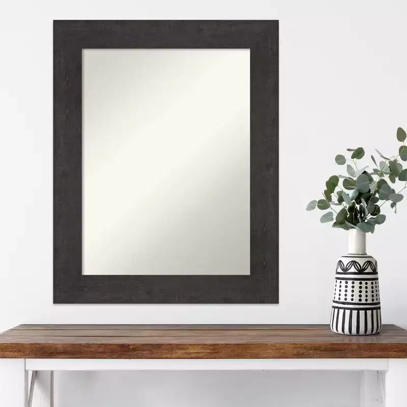 Non-Beveled Rustic Plank Espresso Wall Mirror – Rectangle, Polystyrene Frame, Wall Mounted