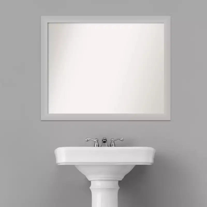 Non-Beveled Low Luster Silver Wood Bathroom Wall Mirror – Real Wood Frame, Wall Mount
