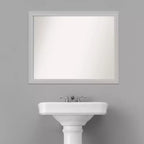 Non-Beveled Low Luster Silver Wood Bathroom Wall Mirror – Real Wood Frame, Wall Mount