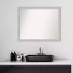 Non-Beveled Low Luster Silver Wood Bathroom Wall Mirror – Real Wood Frame, Wall Mount