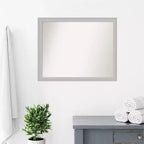 Non-Beveled Low Luster Silver Wood Bathroom Wall Mirror – Real Wood Frame, Wall Mount