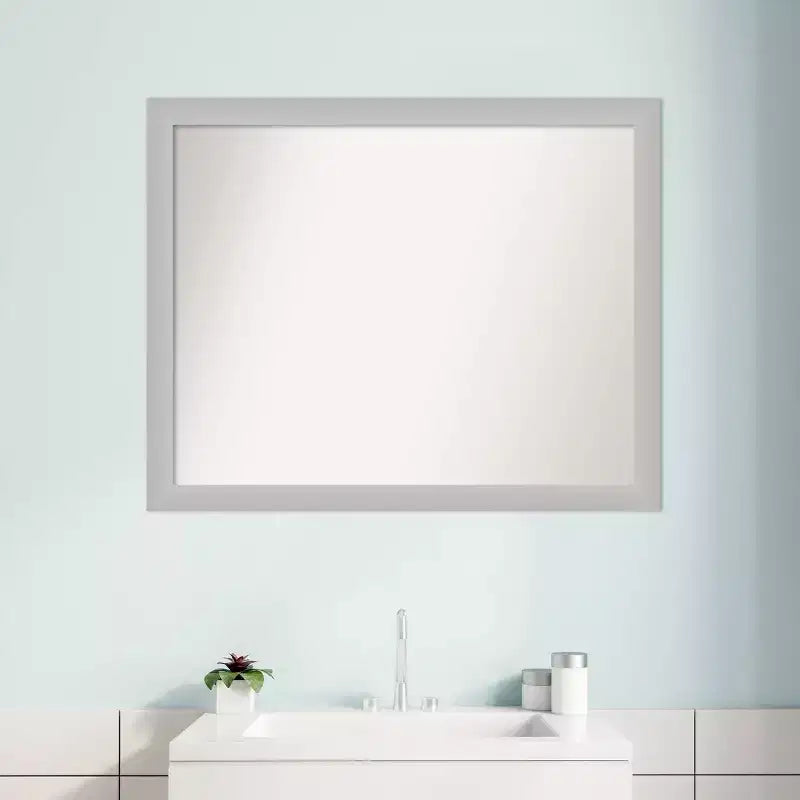 Non-Beveled Low Luster Silver Wood Bathroom Wall Mirror – Real Wood Frame, Wall Mount