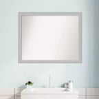 Non-Beveled Low Luster Silver Wood Bathroom Wall Mirror – Real Wood Frame, Wall Mount