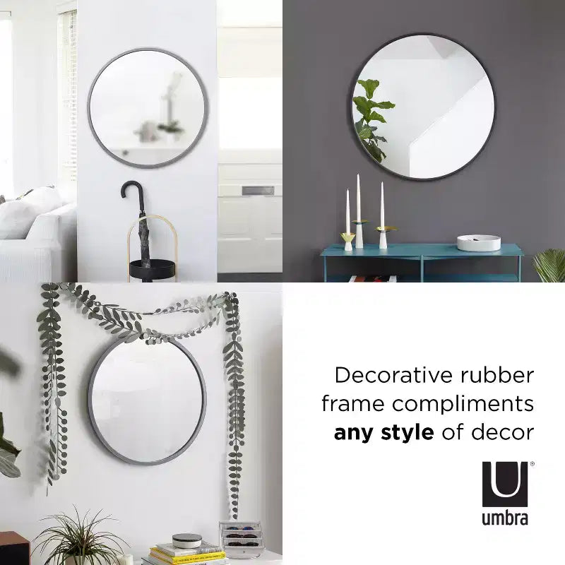 Hubba Round Wall Mirror – Black, Rubber Frame, Modern Decorative
