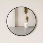 Round Wall Mirror – Black, Rubber Frame, Modern Decorative