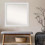 Non-Beveled Flair Narrow Bathroom Wall Mirror – Soft White, Modern Square, Wall Mounted
