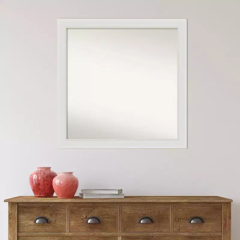Non-Beveled Flair Narrow Bathroom Wall Mirror – Soft White, Modern Square, Wall Mounted