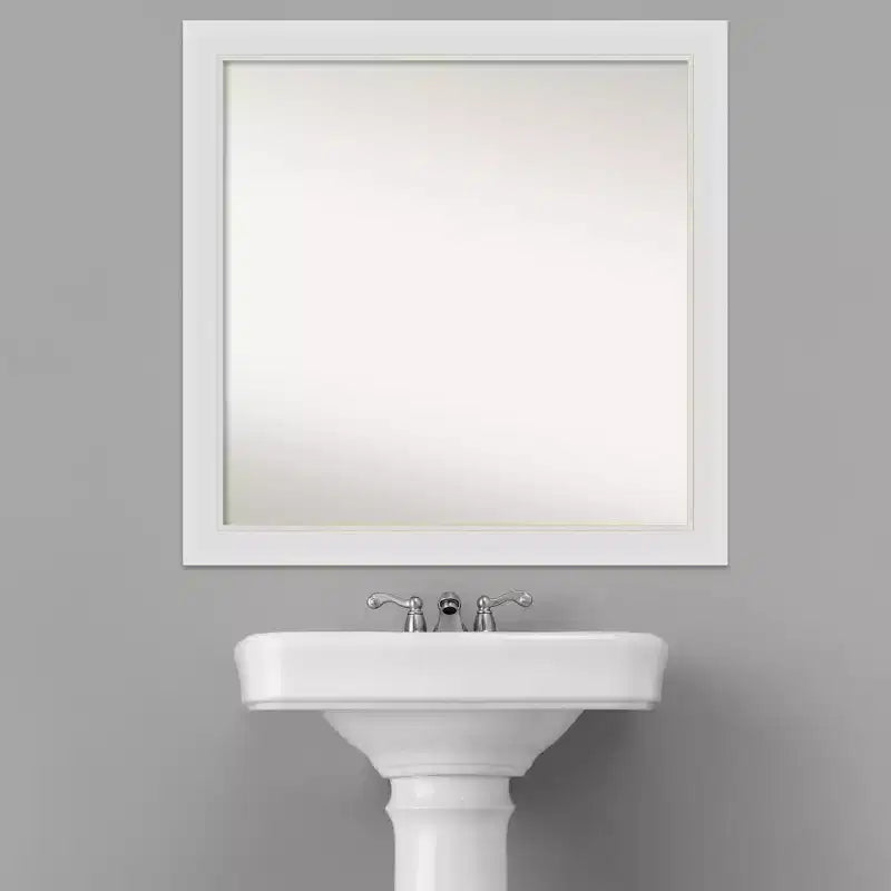 Non-Beveled Flair Narrow Bathroom Wall Mirror – Soft White, Modern Square, Wall Mounted