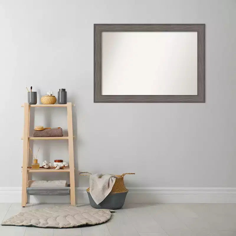 Non-Beveled Country Barn Wood Bathroom Wall Mirror – Rustic Brown, Real Wood Frame