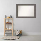 Non-Beveled Country Barn Wood Bathroom Wall Mirror – Rustic Brown, Real Wood Frame