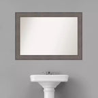 Non-Beveled Country Barn Wood Bathroom Wall Mirror – Rustic Brown, Real Wood Frame