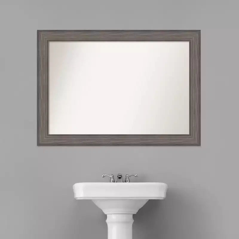 Non-Beveled Country Barn Wood Bathroom Wall Mirror – Rustic Brown, Real Wood Frame