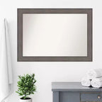 Non-Beveled Country Barn Wood Bathroom Wall Mirror – Rustic Brown, Real Wood Frame