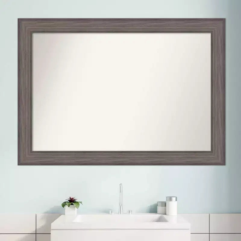 Non-Beveled Country Barn Wood Bathroom Wall Mirror – Rustic Brown, Real Wood Frame