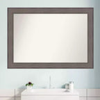 Non-Beveled Country Barn Wood Bathroom Wall Mirror – Rustic Brown, Real Wood Frame