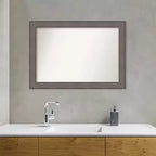Non-Beveled Country Barn Wood Bathroom Wall Mirror – Rustic Brown, Real Wood Frame