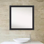 Non-Beveled Nero Black Wood Bathroom Wall Mirror – Modern Square, Wall Mount