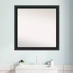 Non-Beveled Nero Black Wood Bathroom Wall Mirror – Modern Square, Wall Mount