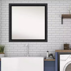 Non-Beveled Nero Black Wood Bathroom Wall Mirror – Modern Square, Wall Mount
