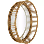 Bamboo Wood Handmade Woven Wall Mirror – Light Brown, Boho Decorative