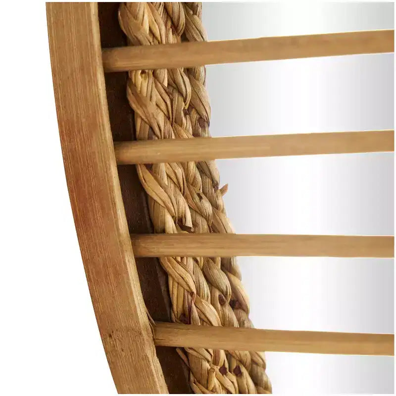 Bamboo Wood Handmade Woven Wall Mirror – Light Brown, Boho Decorative