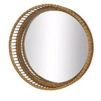 Bamboo Wood Handmade Woven Wall Mirror – Light Brown, Boho Decorative