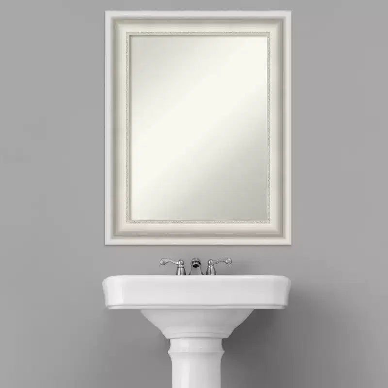 Non-Beveled Parlor White Bathroom Wall Mirror – Modern Vanity, Includes Mounting Hardware