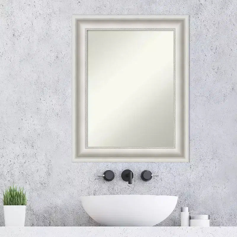 Non-Beveled Parlor White Bathroom Wall Mirror – Modern Vanity, Includes Mounting Hardware
