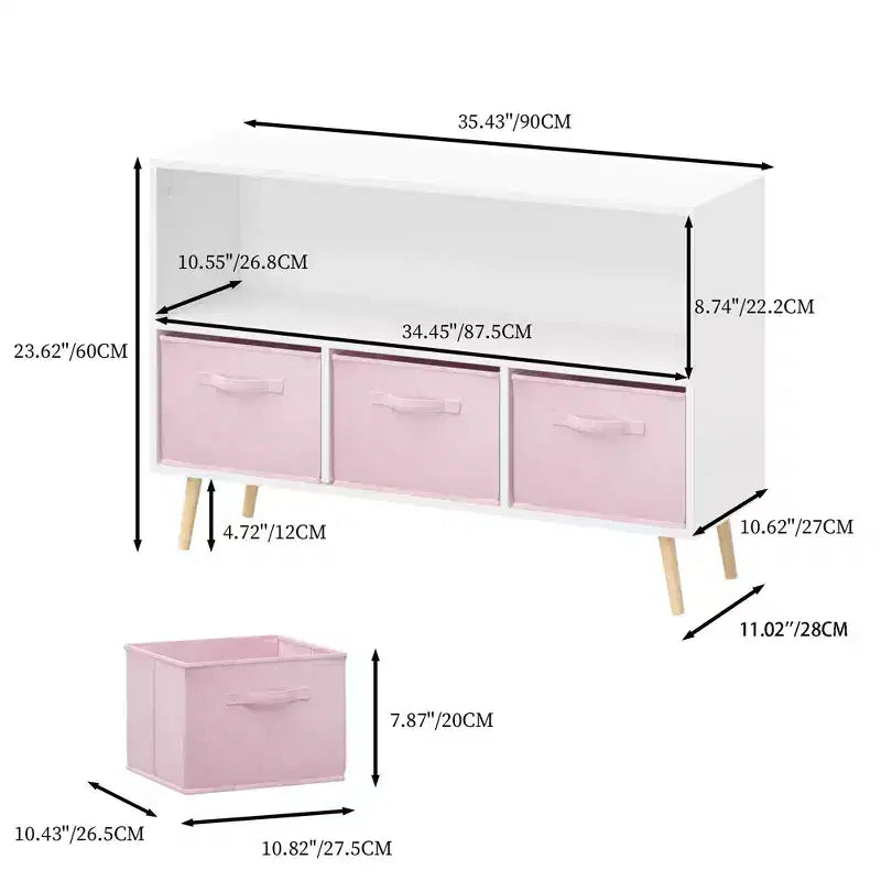 Kids Bookshelf – 3 Fabric Drawers, Open Shelf, Anti-Tip Safety, Toy Storage Organizer