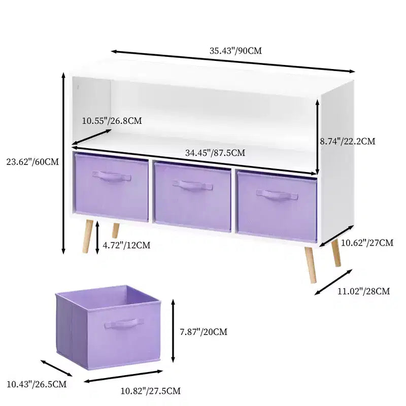 Kids Bookshelf – 3 Fabric Drawers, Open Shelf, Anti-Tip Safety, Toy Storage Organizer