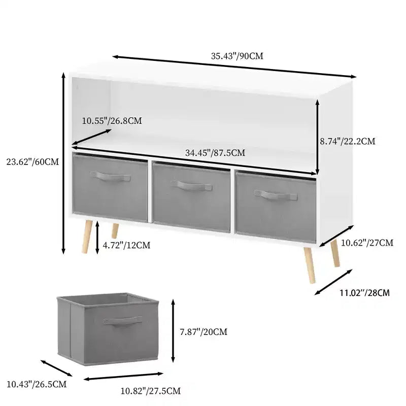 Kids Bookshelf – 3 Fabric Drawers, Open Shelf, Anti-Tip Safety, Toy Storage Organizer