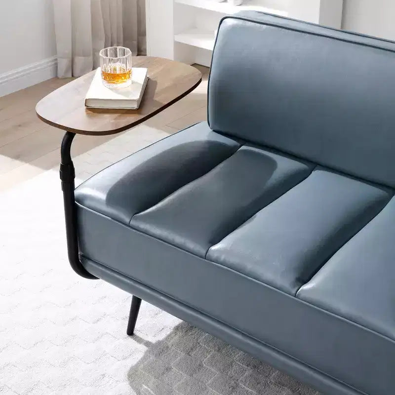 Banco moderno para pie de cama – Otomana de cuero sintético, bandeja giratoria, patas de metal