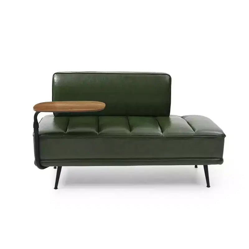 Banco moderno para pie de cama – Otomana de cuero sintético, bandeja giratoria, patas de metal