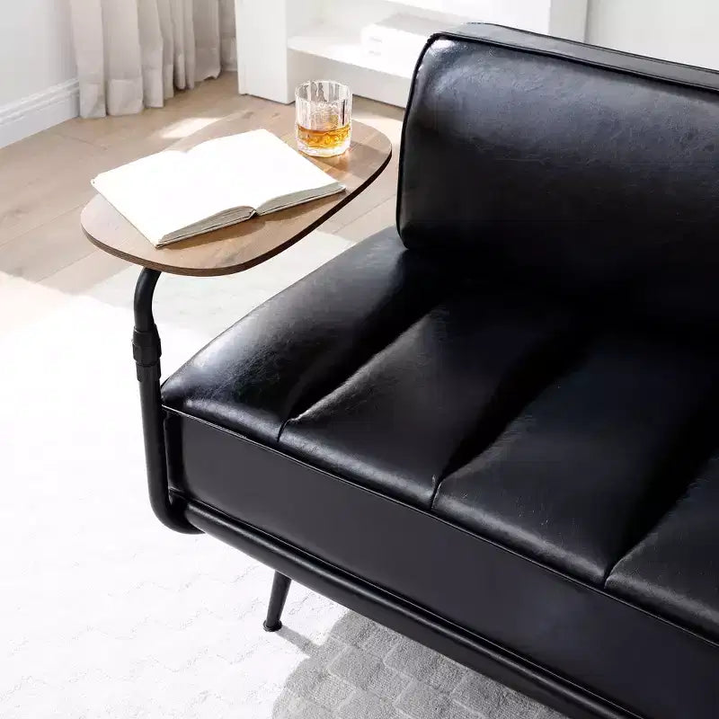 Banco moderno para pie de cama – Otomana de cuero sintético, bandeja giratoria, patas de metal
