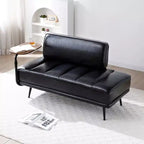 Modern End of Bed Bench – Faux Leather Ottoman, Swivel Tray, Metal Legs