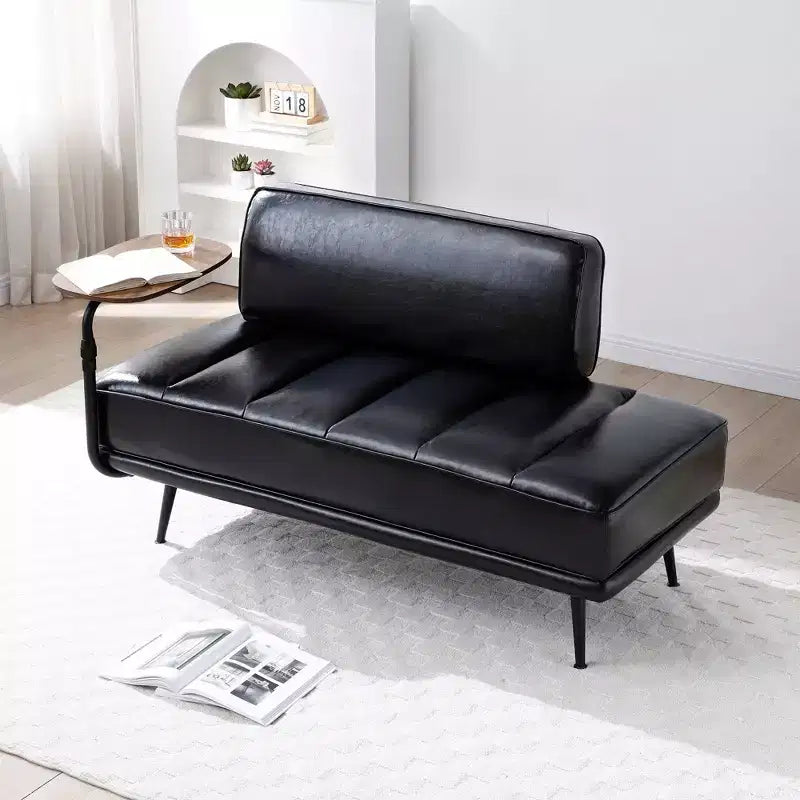 Modern End of Bed Bench – Faux Leather Ottoman, Swivel Tray, Metal Legs