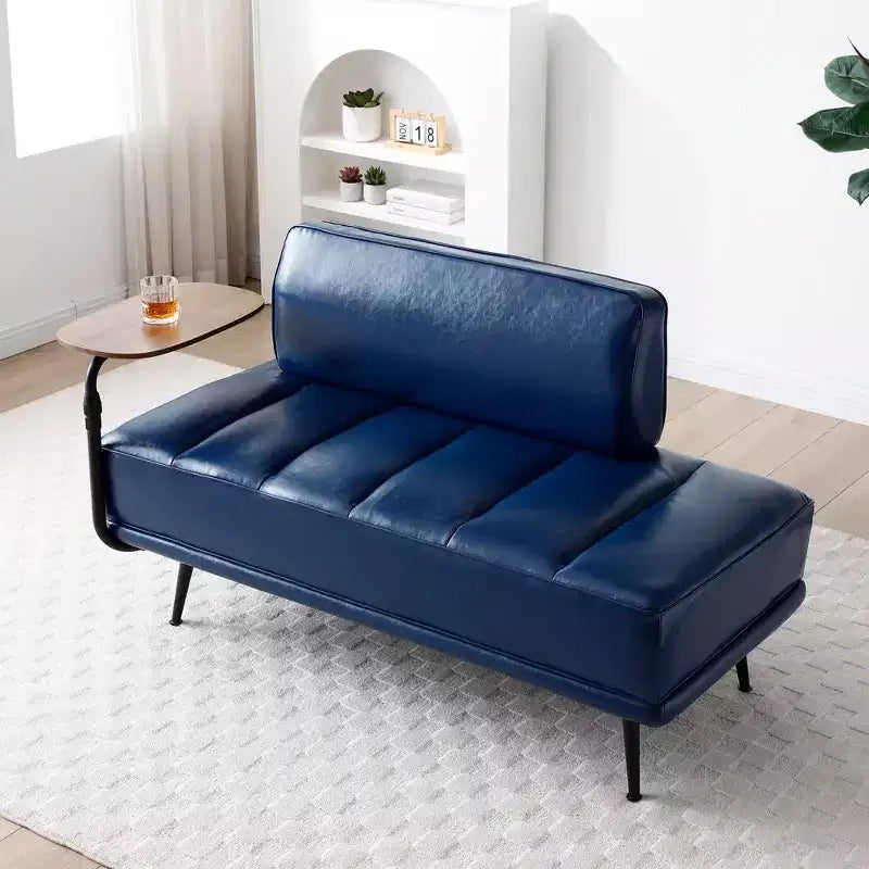 Modern End of Bed Bench – Faux Leather Ottoman, Swivel Tray, Metal Legs