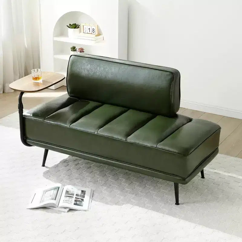 Modern End of Bed Bench – Faux Leather Ottoman, Swivel Tray, Metal Legs