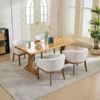 Sleek Barrel Dining Chairs with Armrest – Soft Linen Fabric, Solid Rubberwood Legs