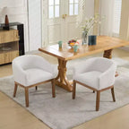 Sleek Barrel Dining Chairs with Armrest – Soft Linen Fabric, Solid Rubberwood Legs