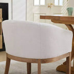 Sleek Barrel Dining Chairs with Armrest – Soft Linen Fabric, Solid Rubberwood Legs