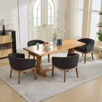 Sleek Barrel Dining Chairs with Armrest – Soft Linen Fabric, Solid Rubberwood Legs