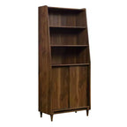 Modern Sliding-Door Wood Bookcase – Tall Display Shelves, Home Office Storage