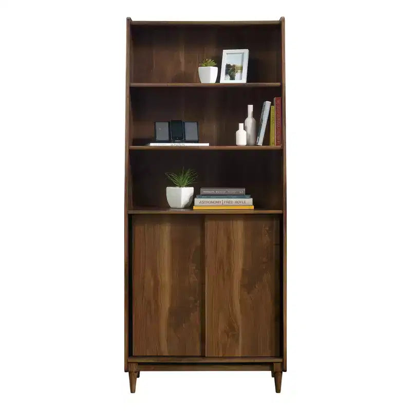Ashton Modern Sliding-Door Wood Bookcase – Tall Display Shelves, Home Office Storage