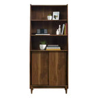 Modern Sliding-Door Wood Bookcase – Tall Display Shelves, Home Office Storage