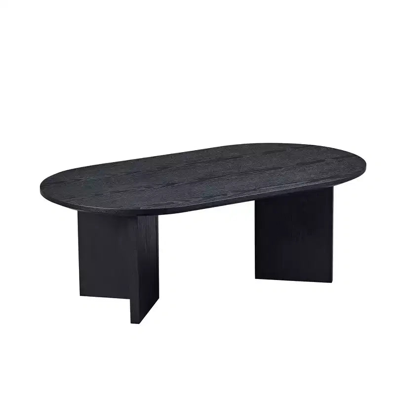 Modern Wood Veneer Oval Coffee Table – MDF Base, Small Center Table for Living Room