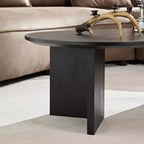 Modern Wood Veneer Oval Coffee Table – MDF Base, Small Center Table for Living Room