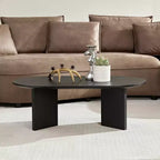 Modern Wood Veneer Oval Coffee Table – MDF Base, Small Center Table for Living Room