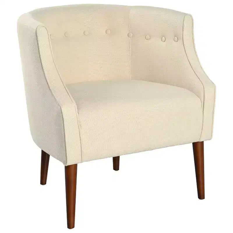 Modern Club Chair – Button-Tufted Back, Tonal Piping, Sturdy Birch Wood Legs